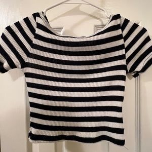 Stripped cropped tee, black and white, extra small, divided H&M